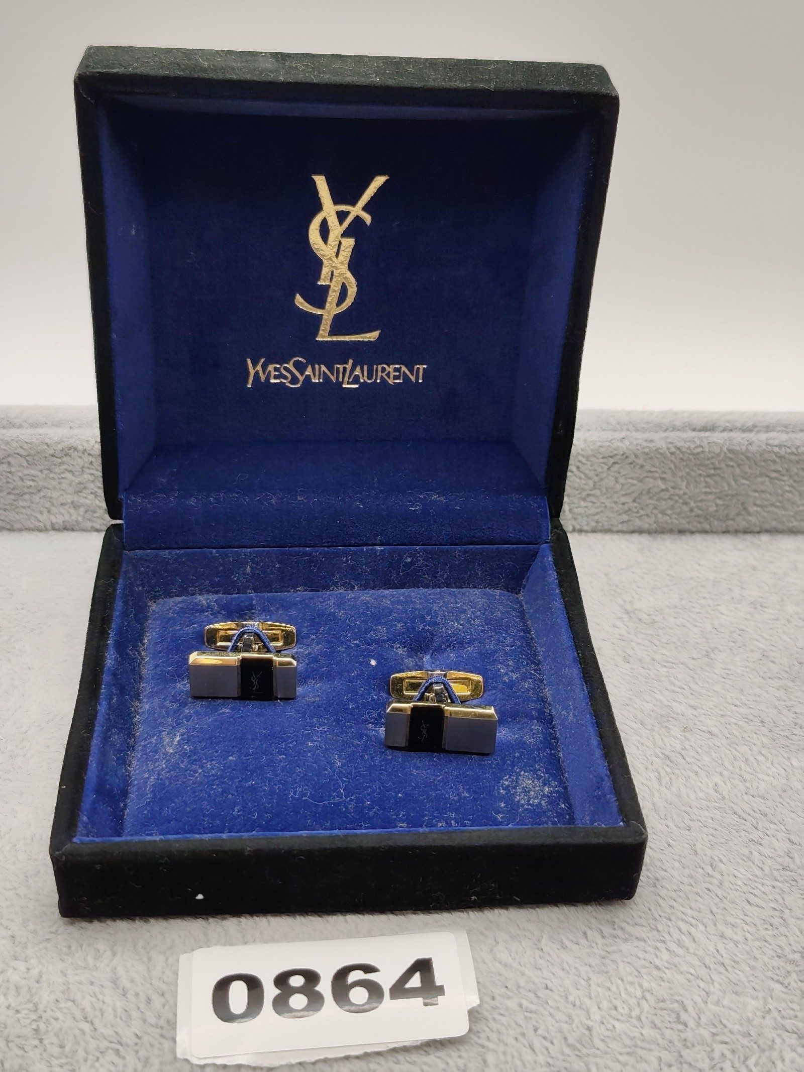 Yves Saint Laurent Gold & Black Logo Cufflinks Unisex