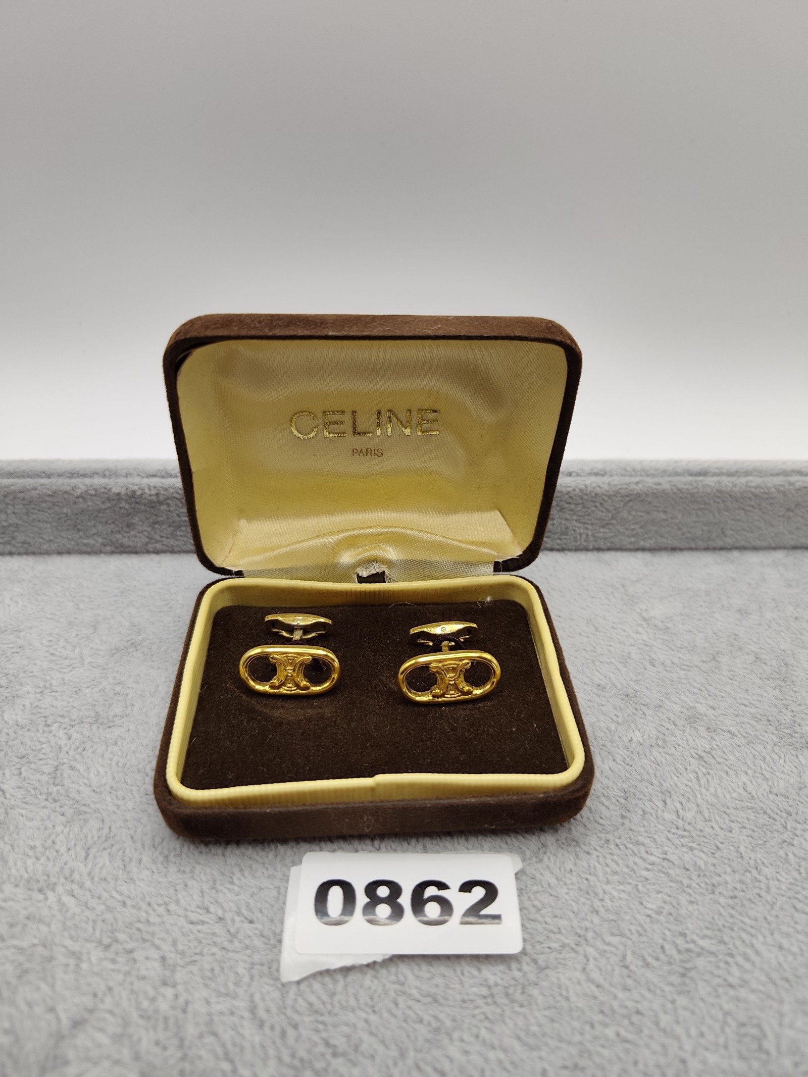 Celine Gold Tone Logo Cufflinks Unisex