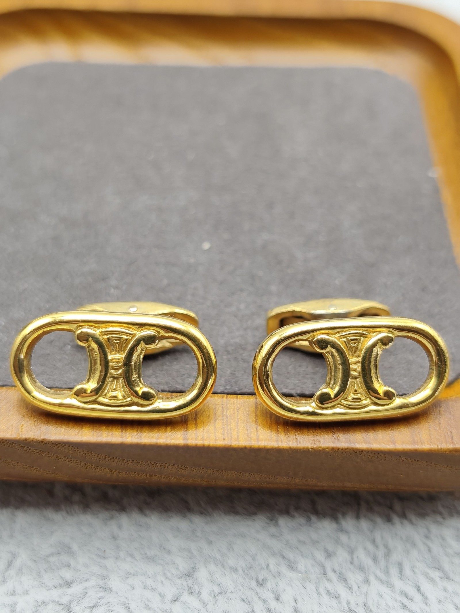 Celine Gold Tone Logo Cufflinks Unisex image 4