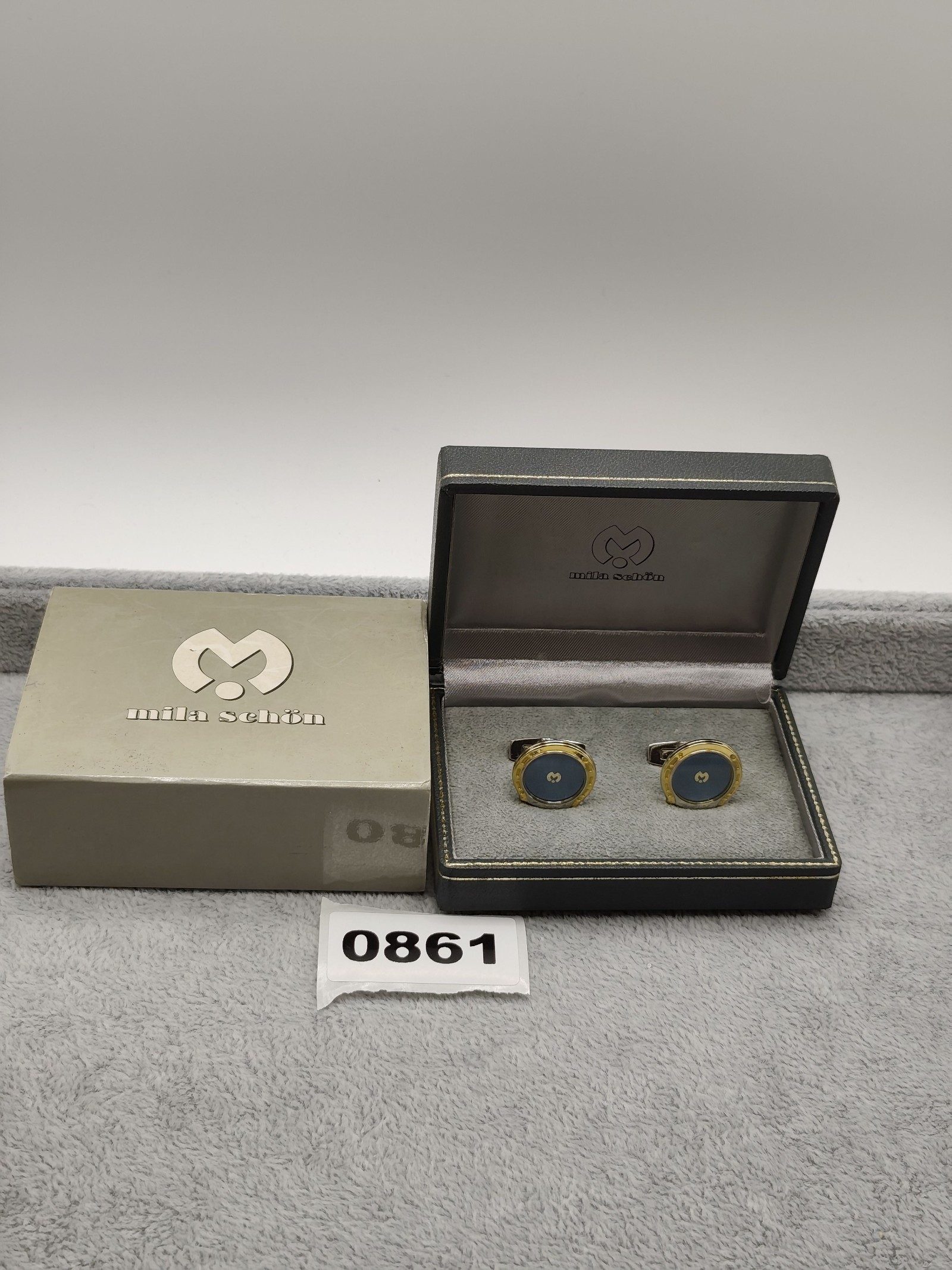 Mila Schön Gold & Blue Horseshoe Cufflinks