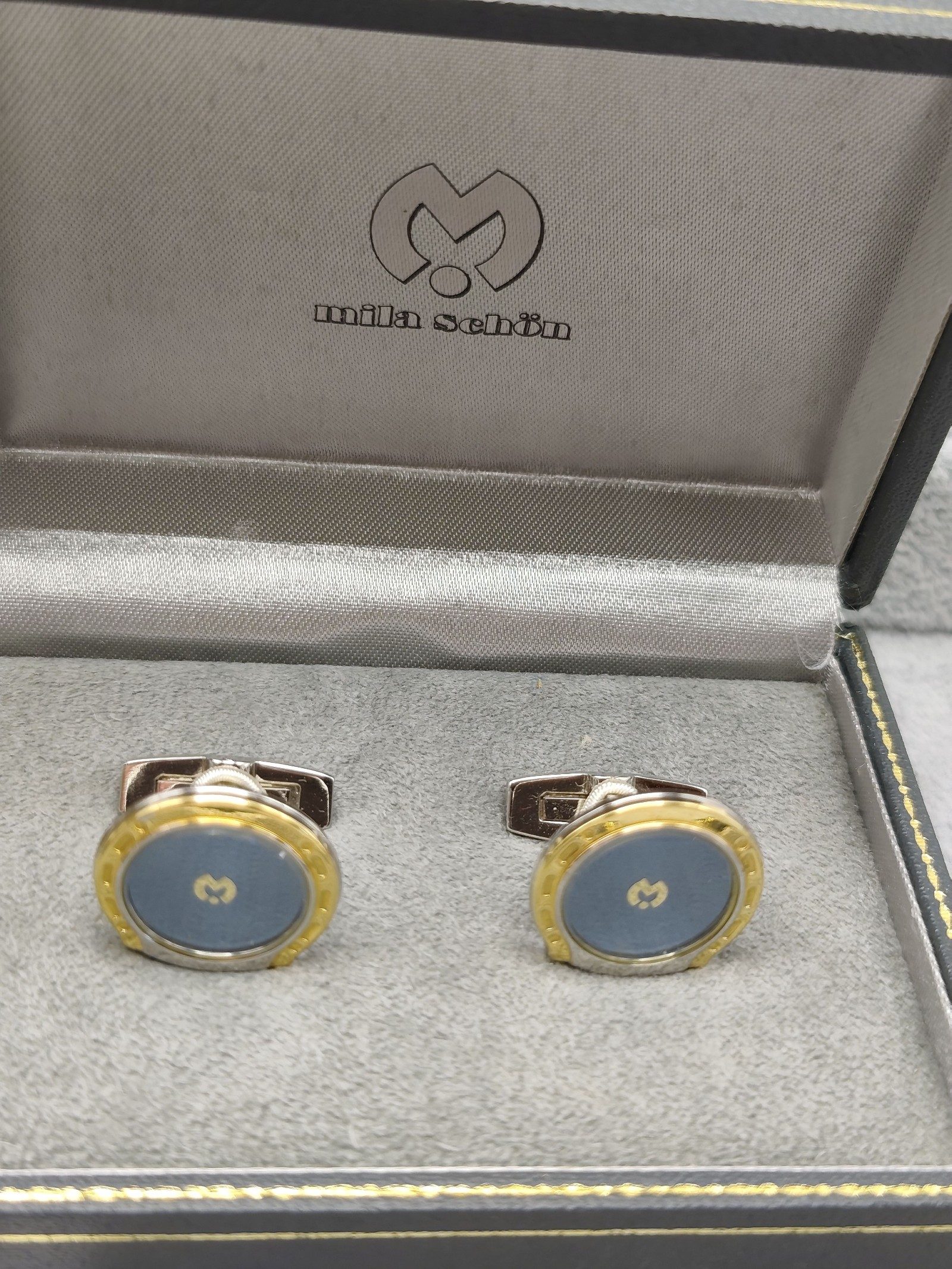 Mila Schön Gold & Blue Horseshoe Cufflinks image 2