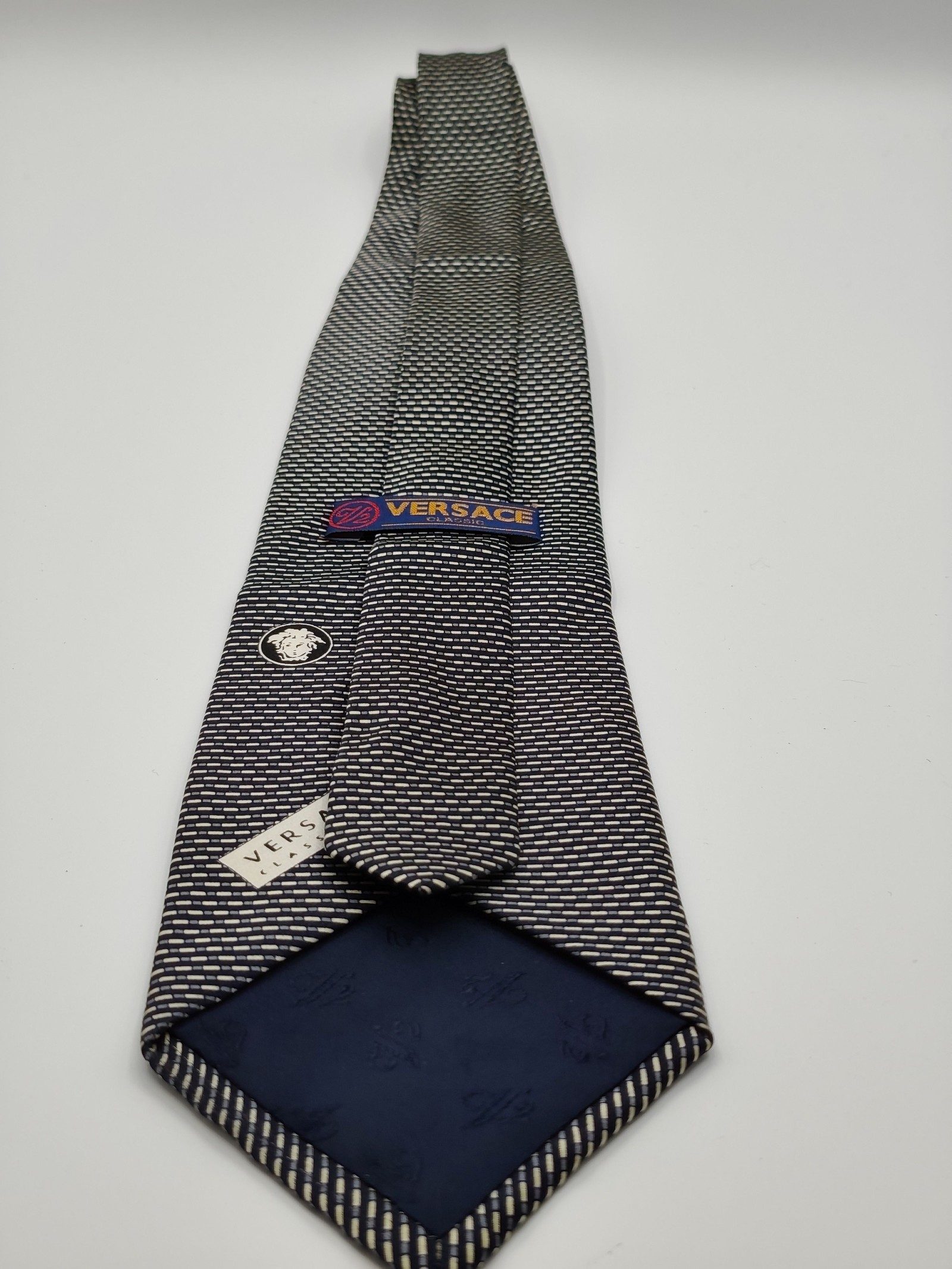 Versace Classic Navy & White Silk Tie