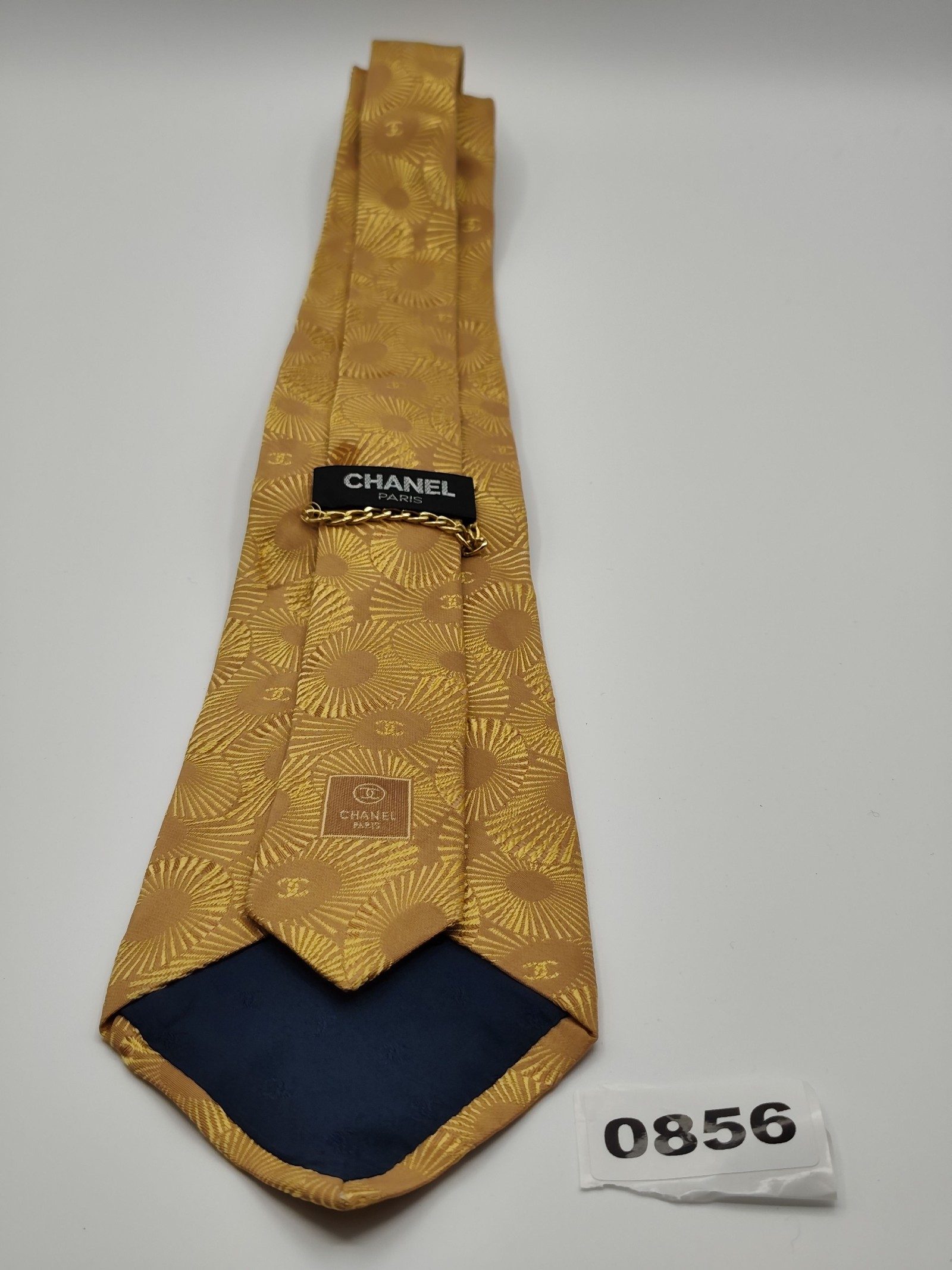 Chanel Gold Silk Logo Pattern Tie