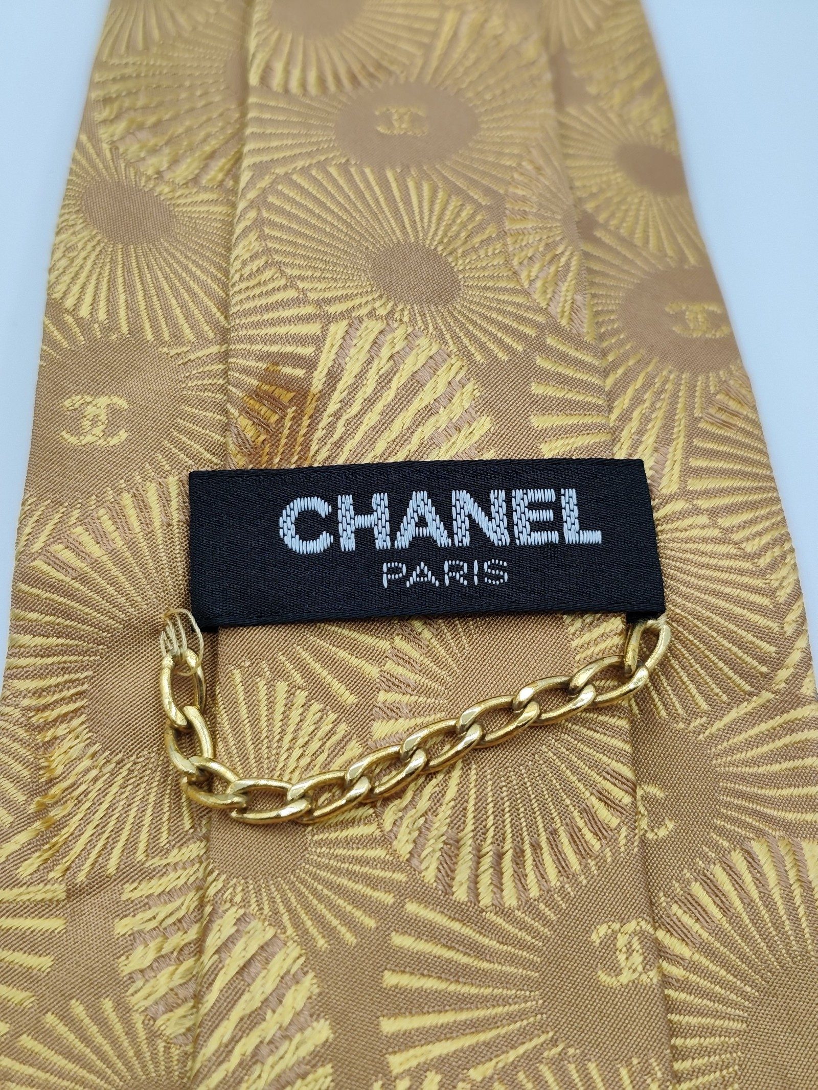 Chanel Gold Silk Logo Pattern Tie image 2