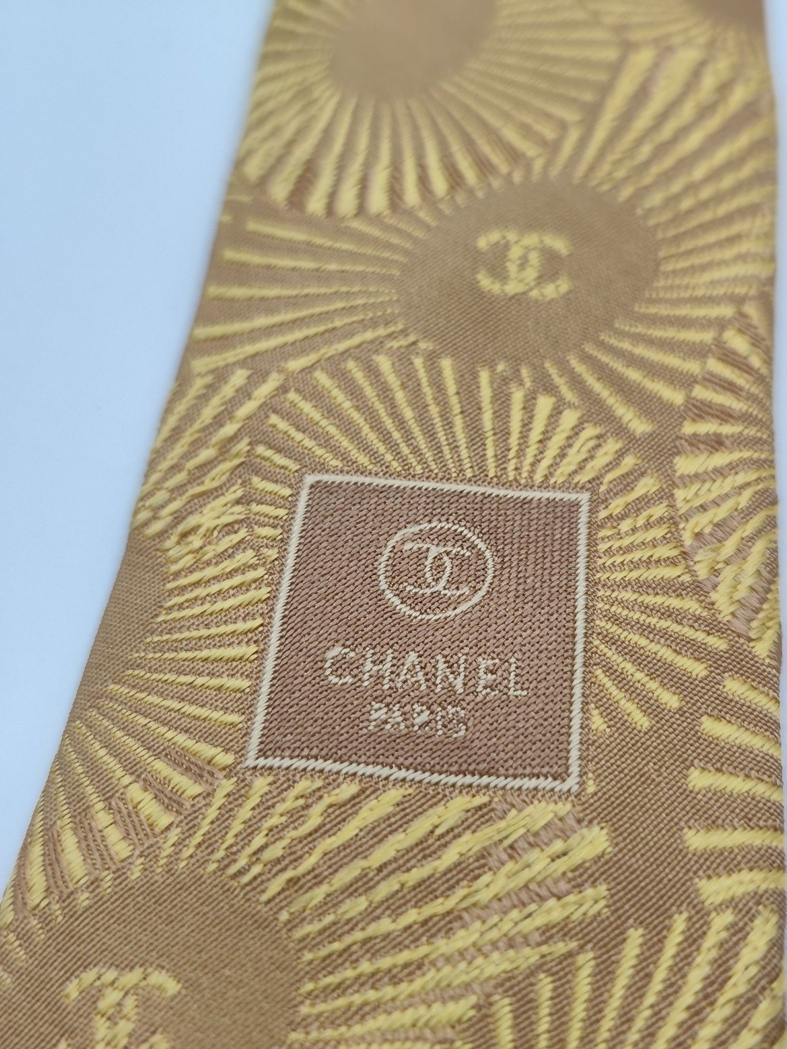 Chanel Gold Silk Logo Pattern Tie image 4