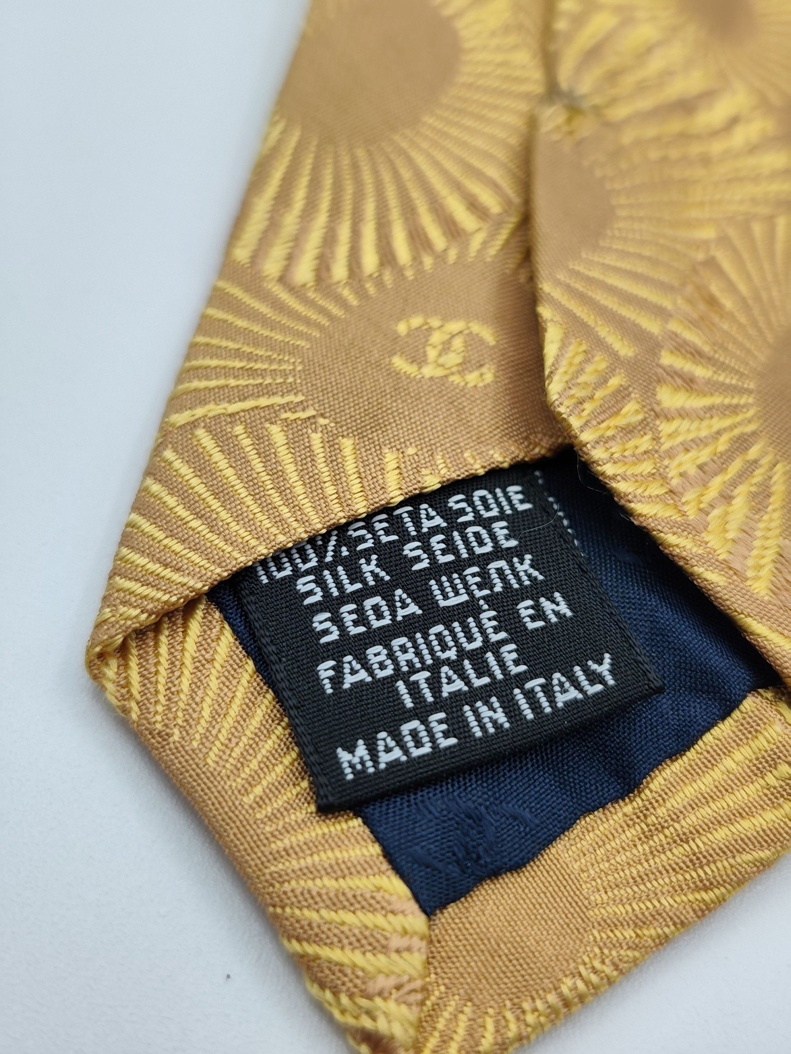 Chanel Gold Silk Logo Pattern Tie image 6