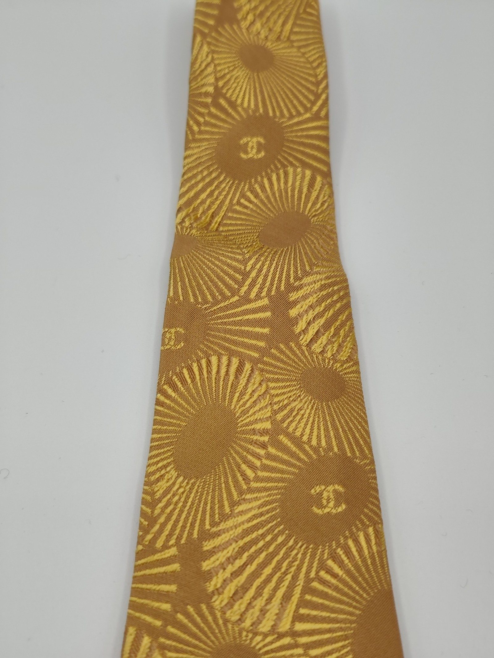 Chanel Gold Silk Logo Pattern Tie image 7