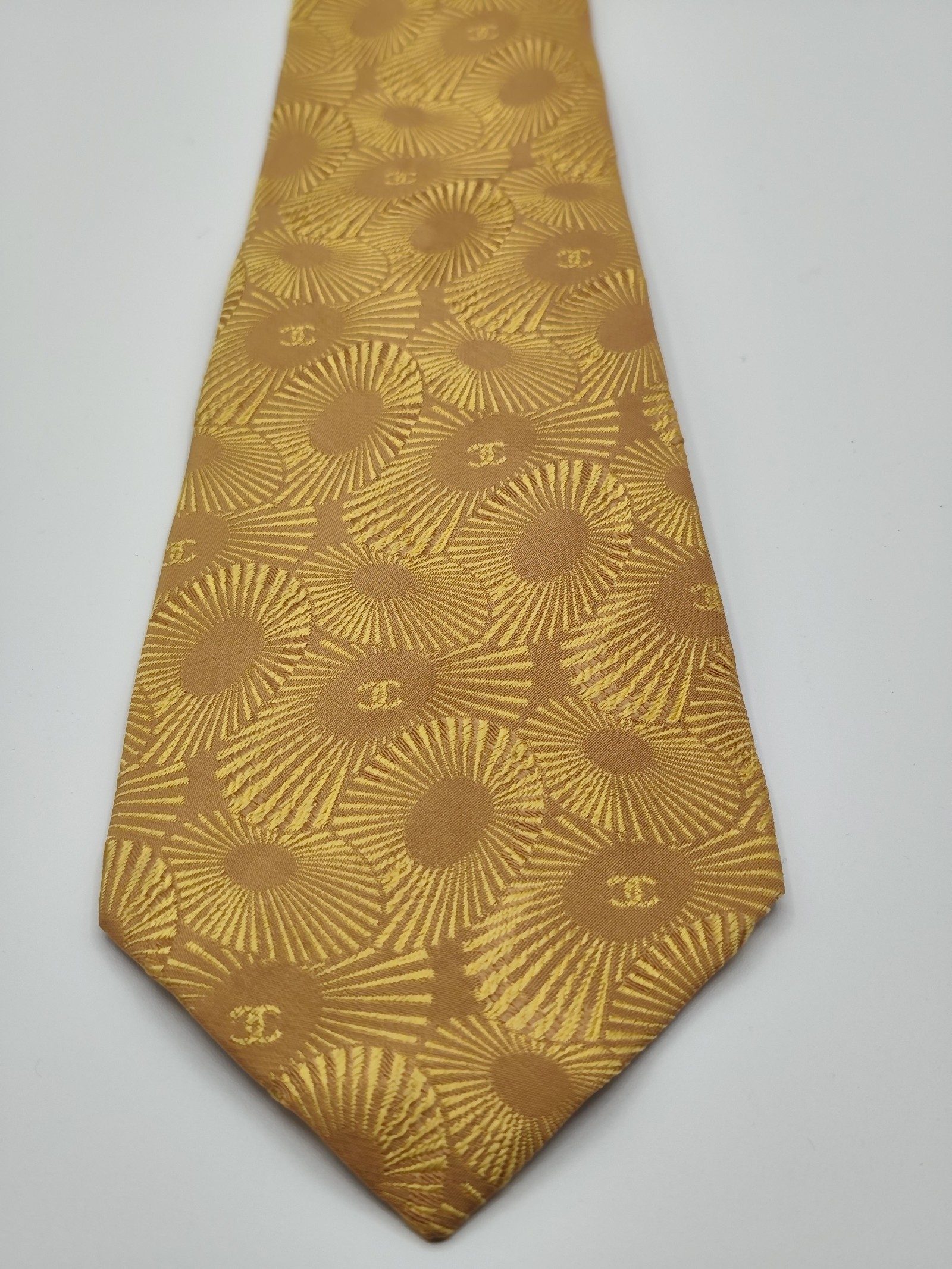 Chanel Gold Silk Logo Pattern Tie image 10