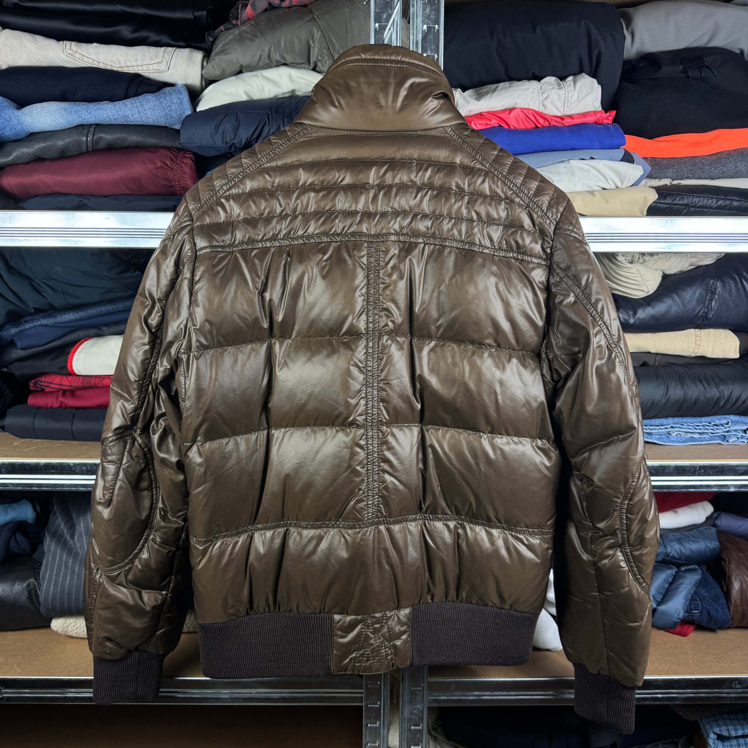 Men`s Moncler Columbus Brown Puffer Jacket Leather Logo Size 3 / M-L image 3