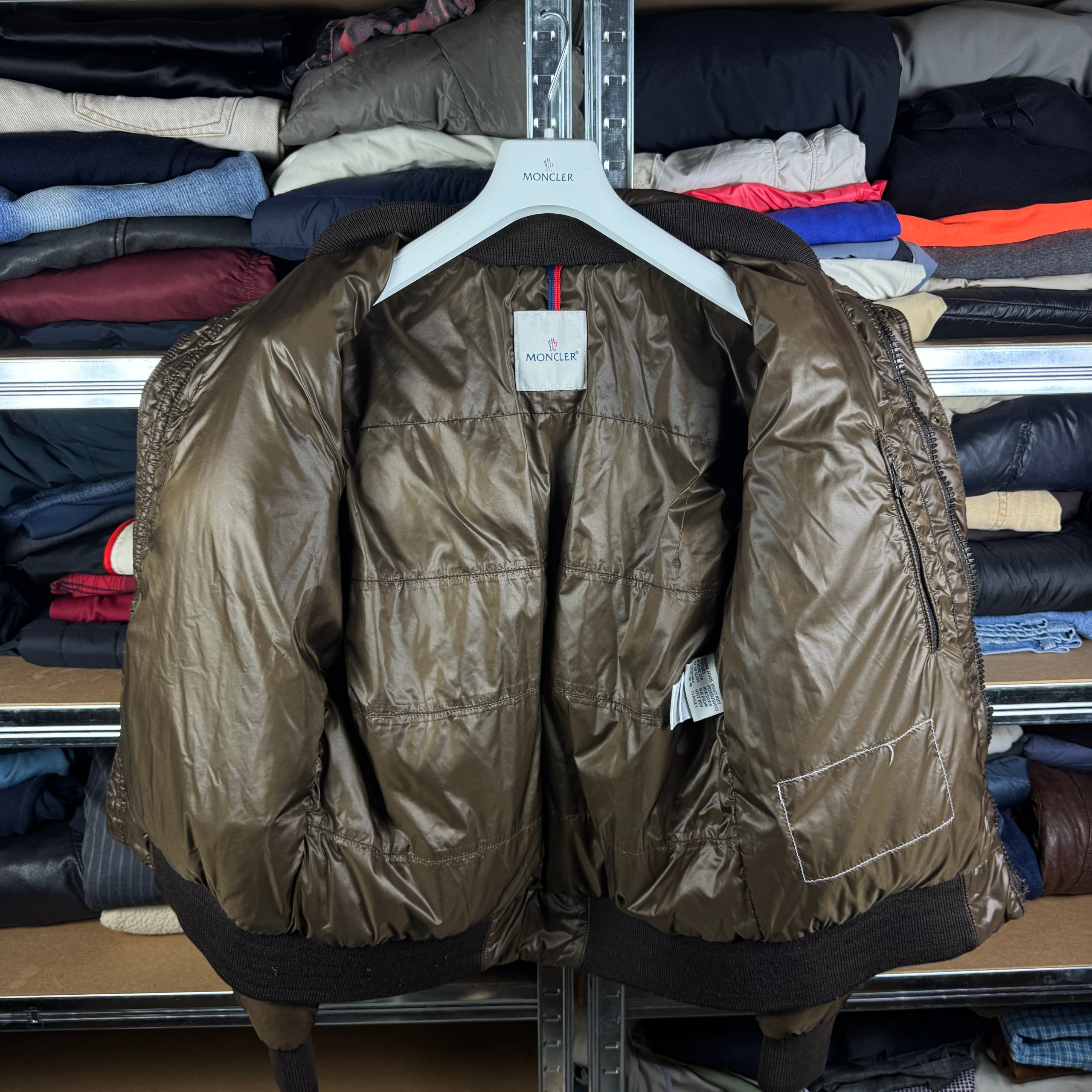 Men`s Moncler Columbus Brown Puffer Jacket Leather Logo Size 3 / M-L image 4