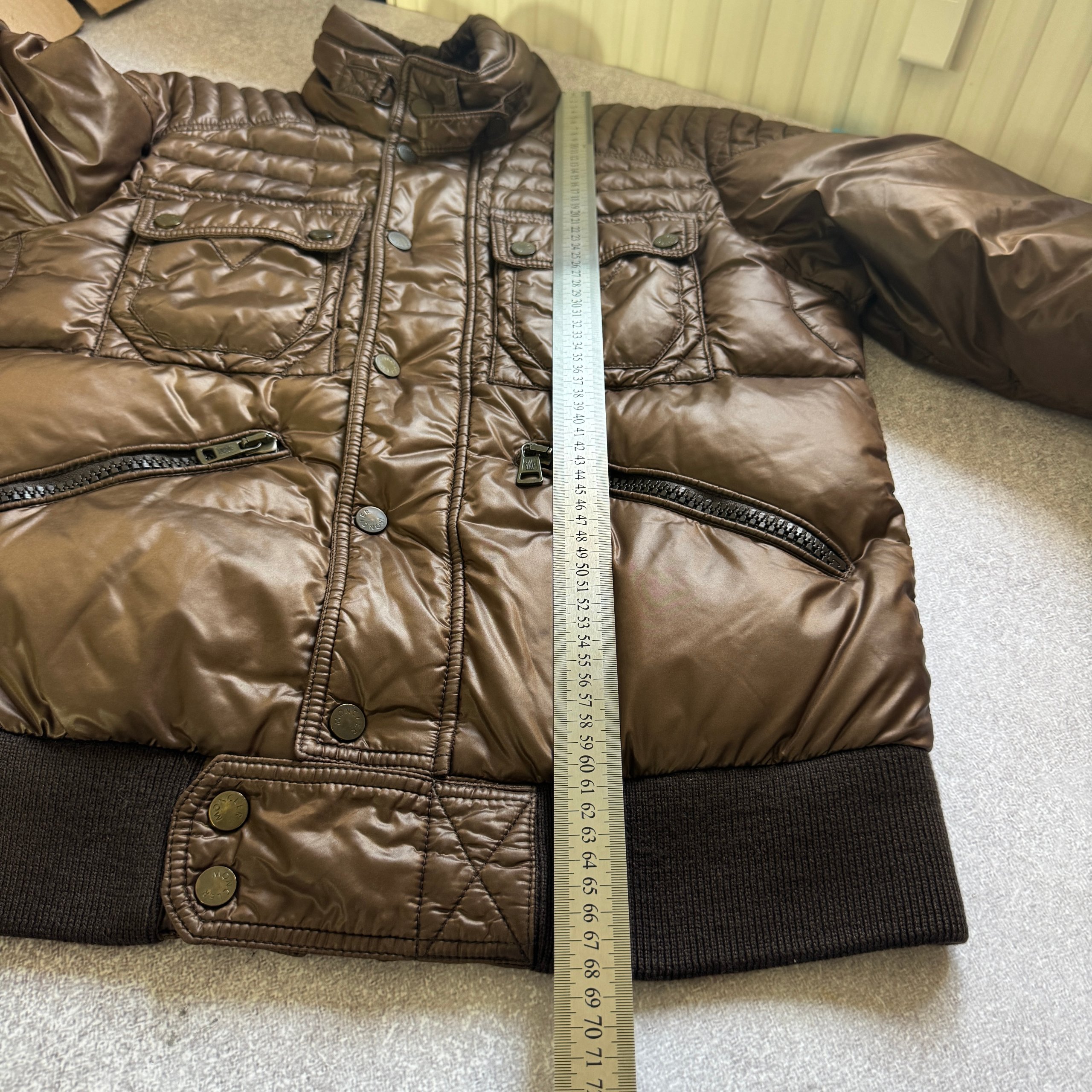 Men`s Moncler Columbus Brown Puffer Jacket Leather Logo Size 3 / M-L image 6