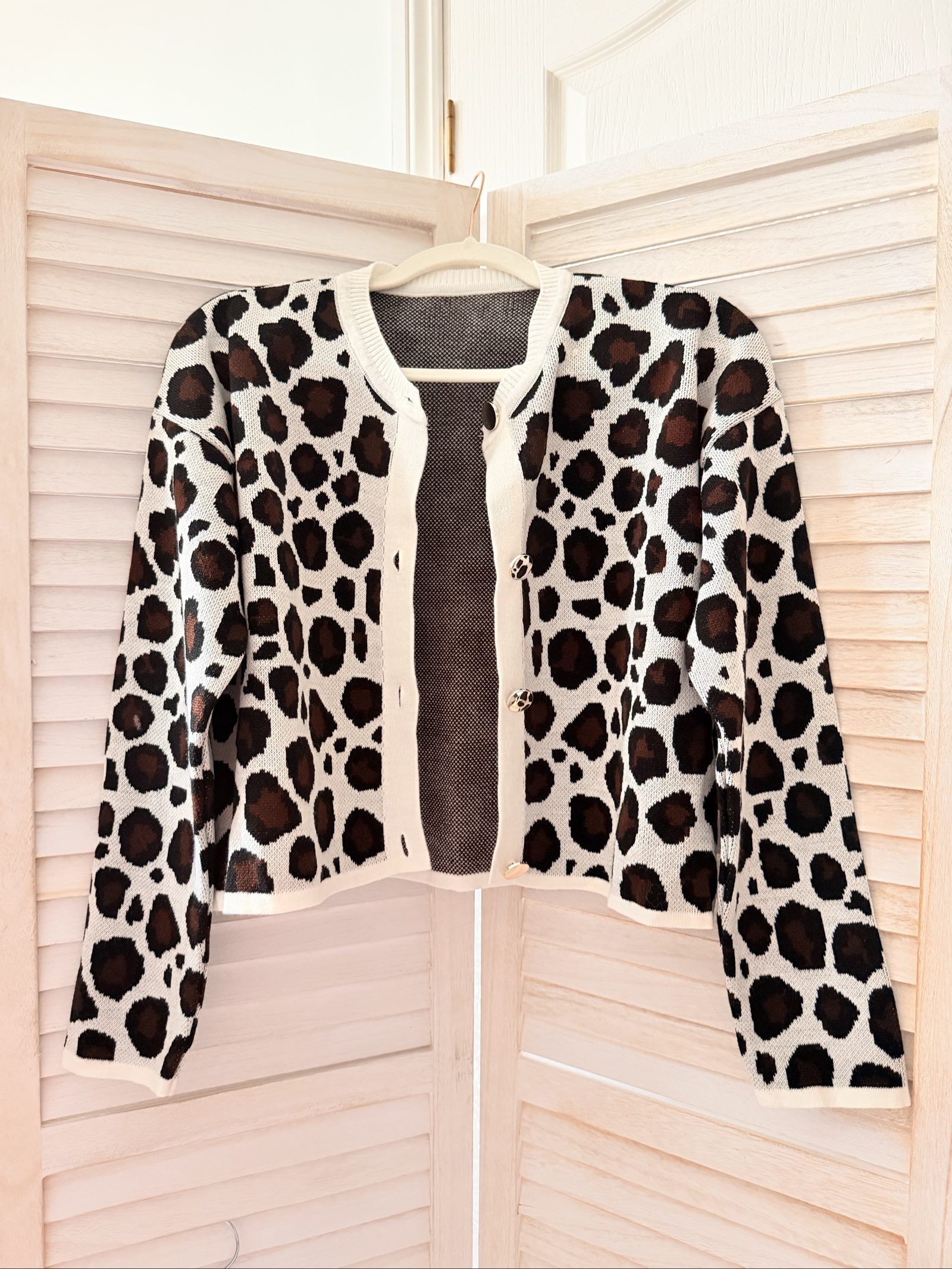 Unbranded Brown & Black Leopard Print Knit Cardigan Medium