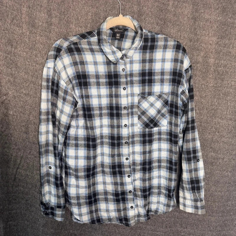 New Look 915 Generation Blue & Black Plaid Checked Flannel Shirt Age 13