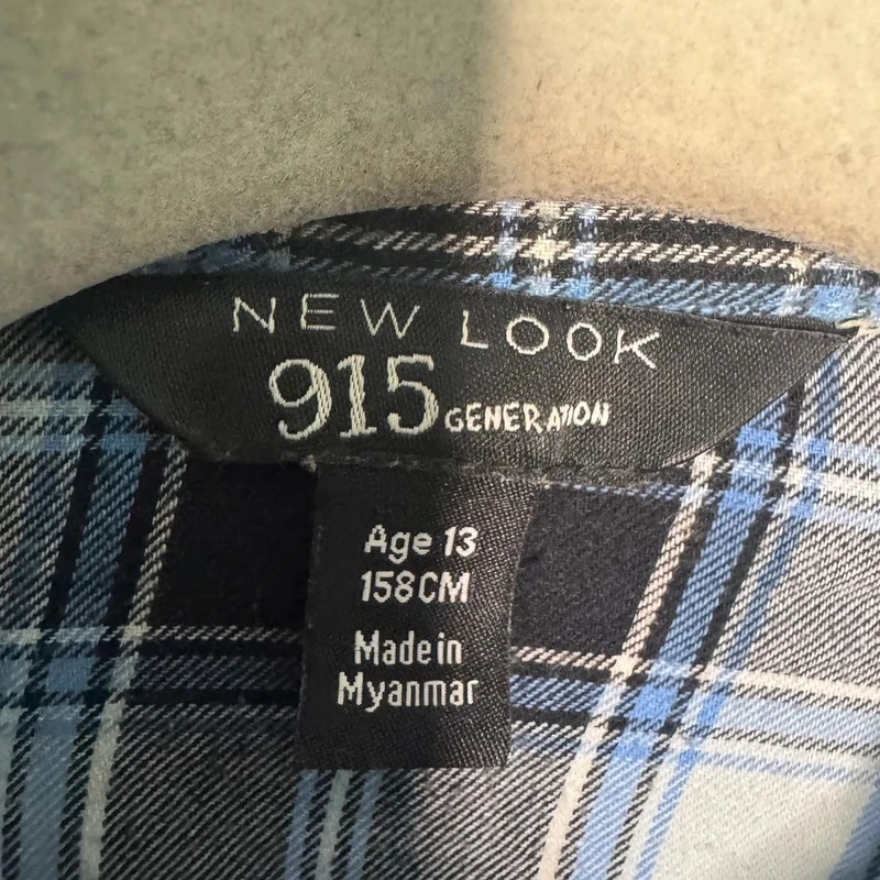 New Look 915 Generation Blue & Black Plaid Checked Flannel Shirt Age 13 image 2