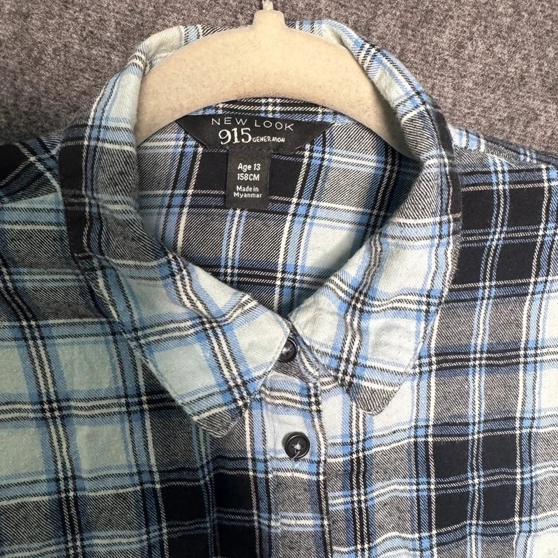 New Look 915 Generation Blue & Black Plaid Checked Flannel Shirt Age 13 image 3