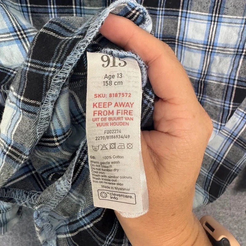 New Look 915 Generation Blue & Black Plaid Checked Flannel Shirt Age 13 image 8