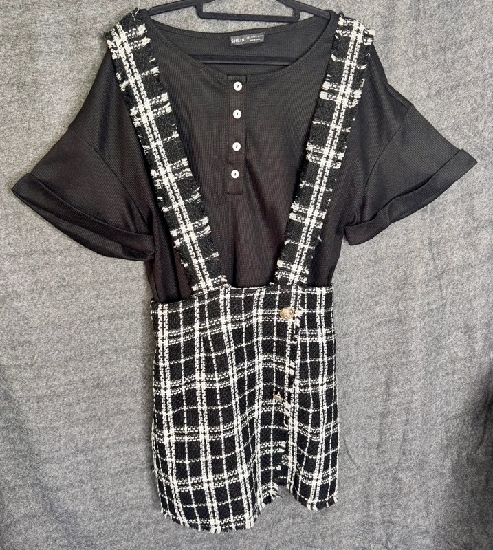 Shein 2 Piece Tweed Pinafore Skirt & Top Set L 12
