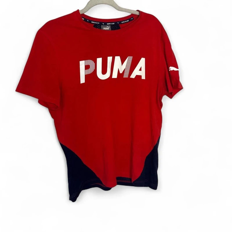 Puma Red Navy Mesh Panel Sportswear T-Shirt M