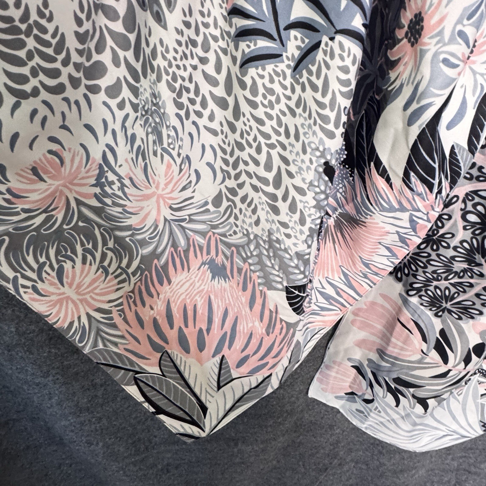 100% Silk Large Square Scarf Botanical Agave Floral Graphic Print Grey Pink image 5