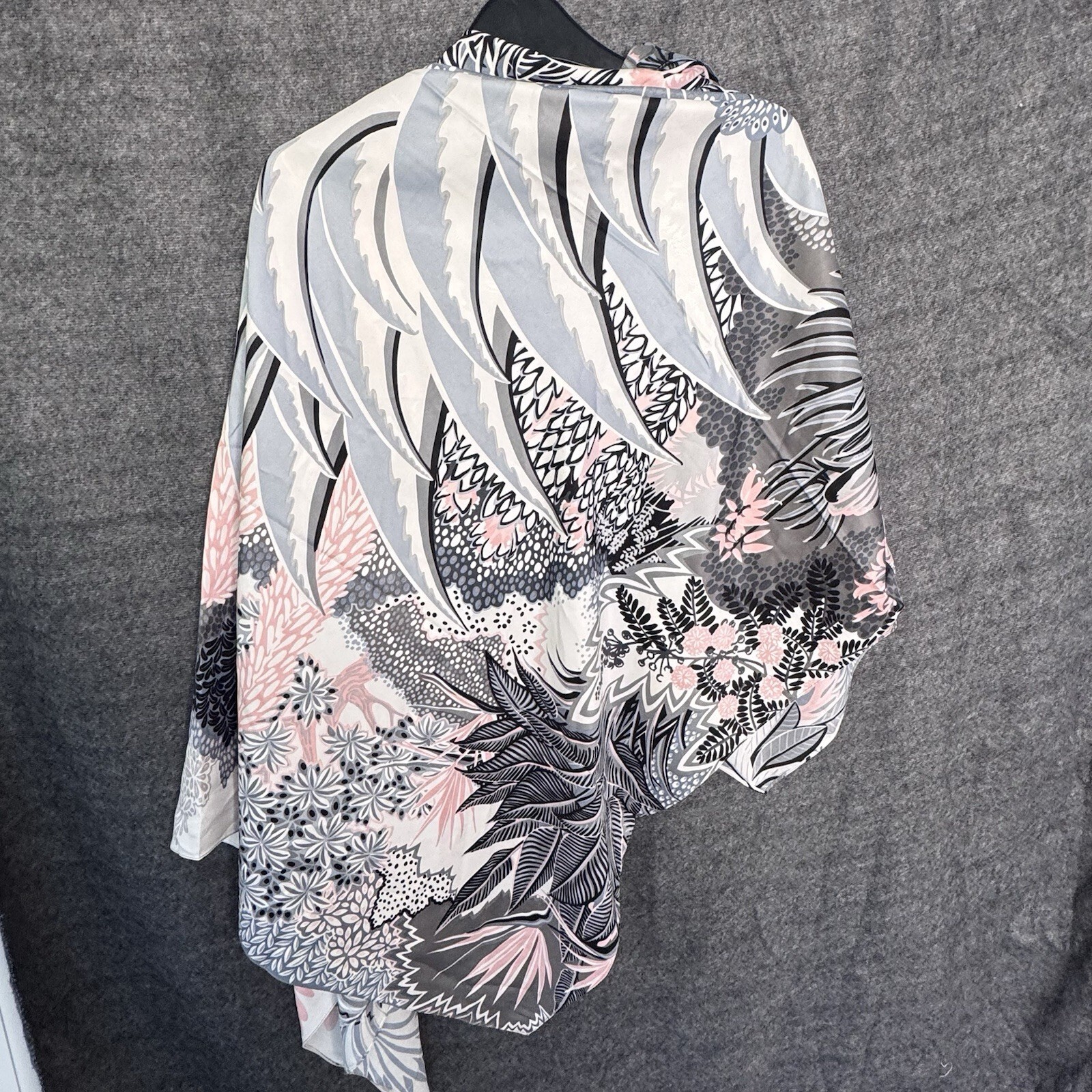 100% Silk Large Square Scarf Botanical Agave Floral Graphic Print Grey Pink image 6