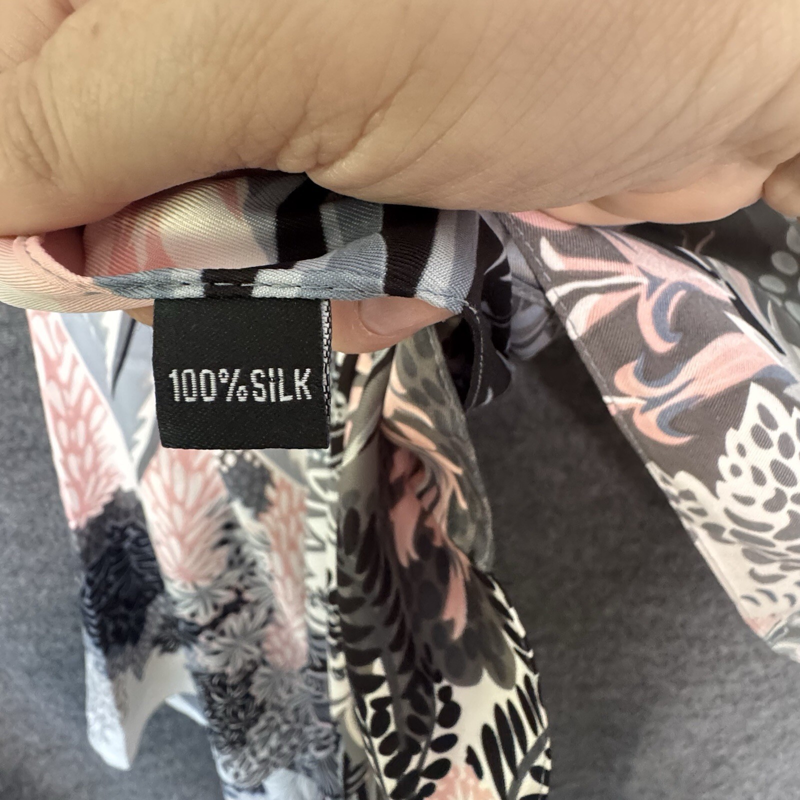 100% Silk Large Square Scarf Botanical Agave Floral Graphic Print Grey Pink image 7