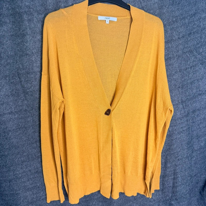 Next Mustard Yellow Fine Knit Single Button Oversized Cardigan M (UK 12-14)
