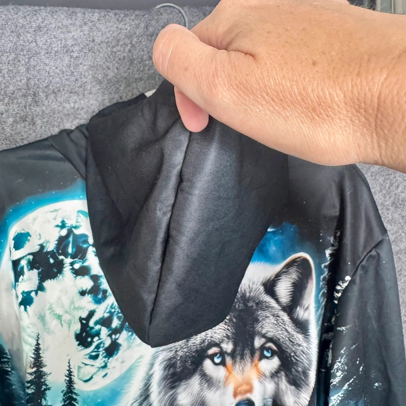 Wolf Full Zip Hoodie Graphic Print Moon Forest 100% Polyester Size L image 7