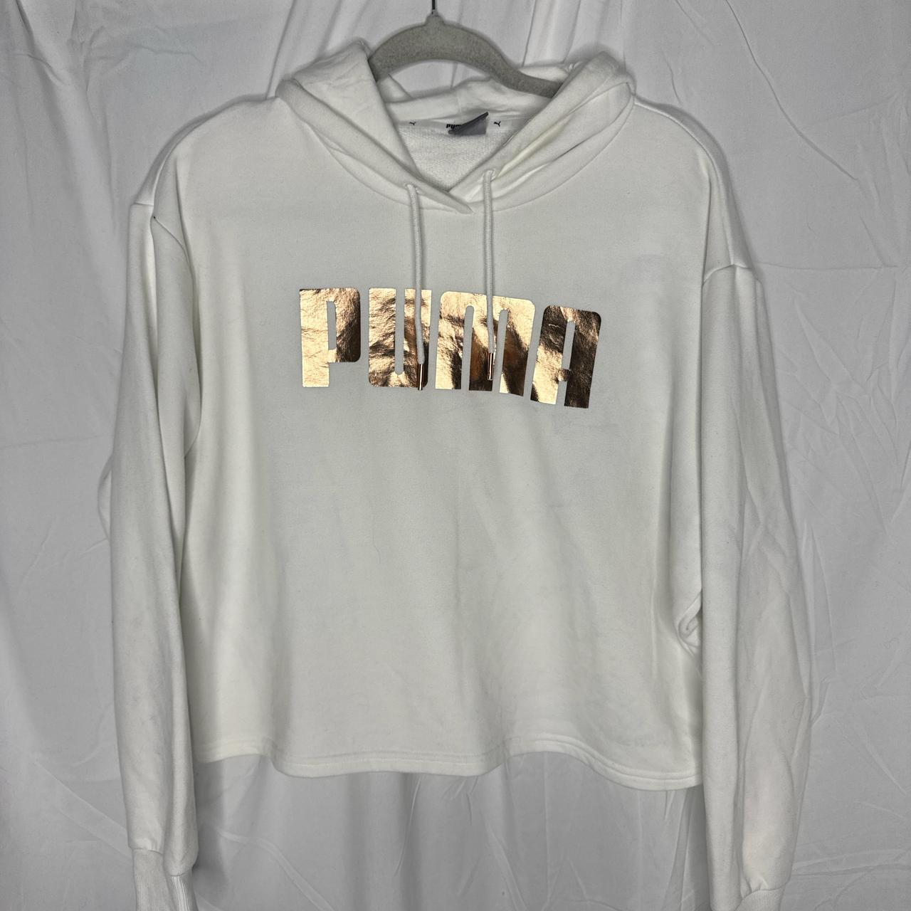 Puma short white hoodie with rose gold logo size L