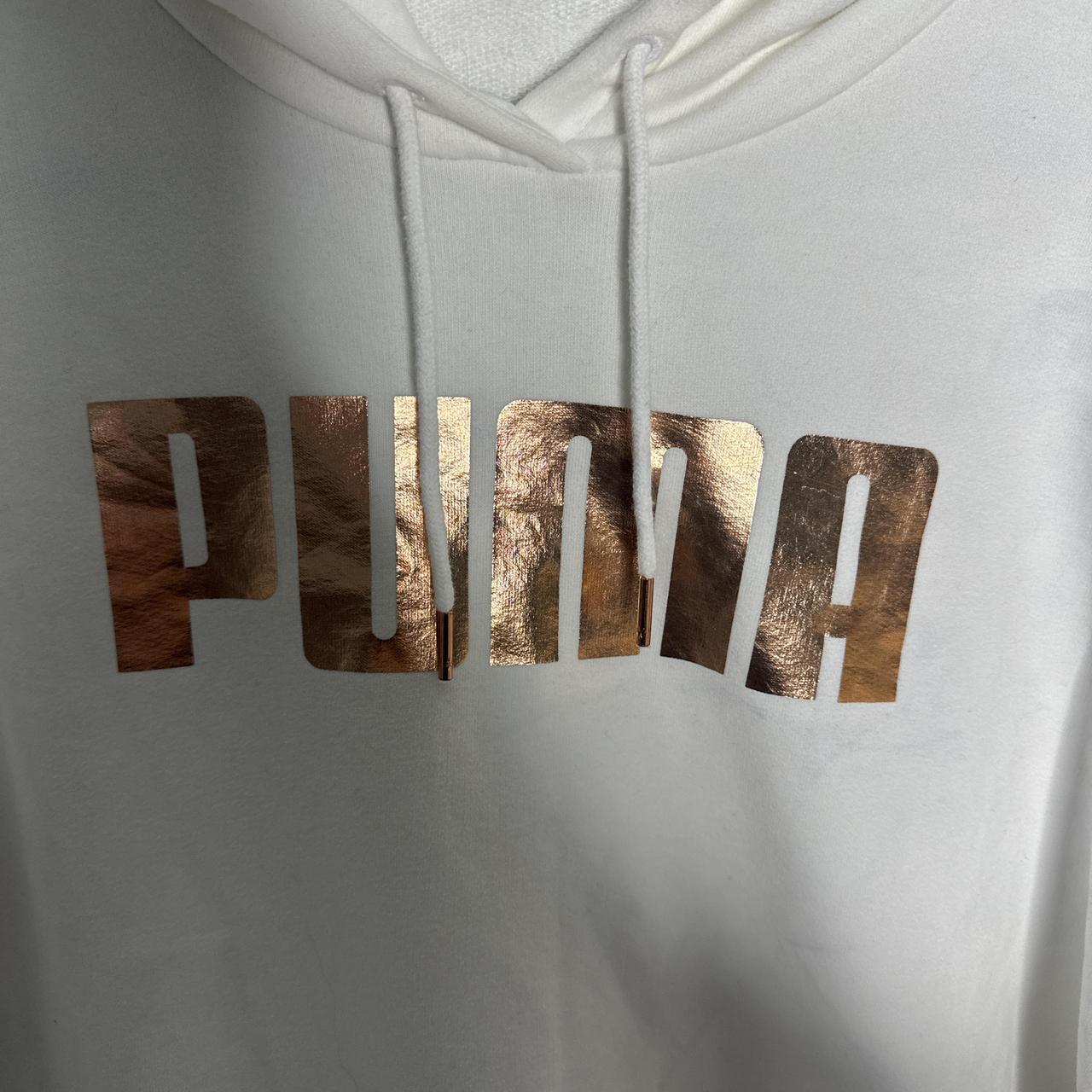 Puma short white hoodie with rose gold logo size L image 3