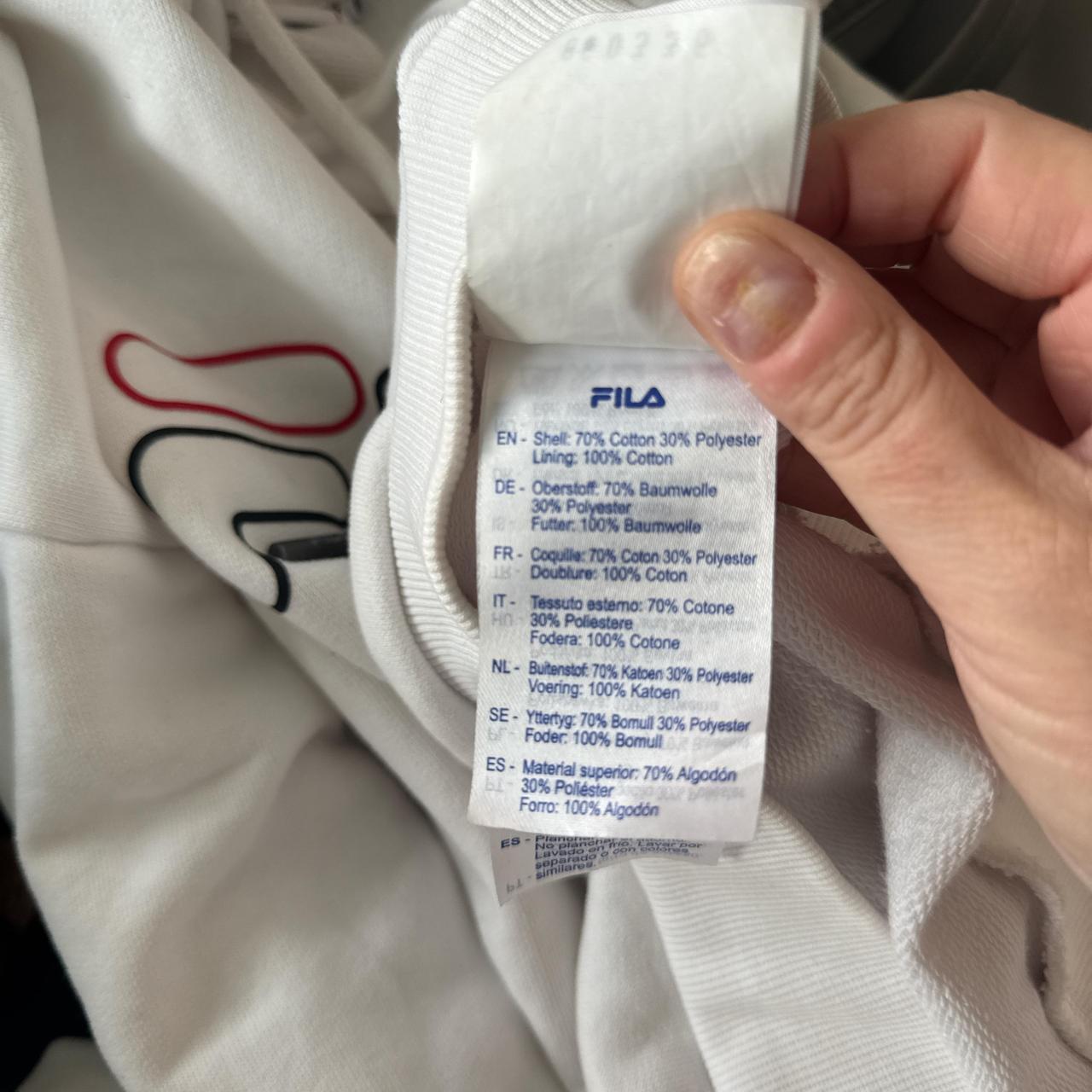 Fila white hoodie with red & blue logo size small VGC image 7