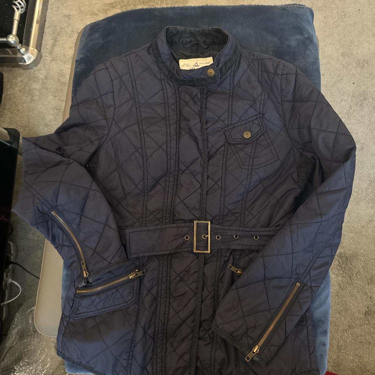 Next navy quilted jacket with gold zipper details.   Corduroy on inner collar. Buttoned detailing. Excellent condition size 8