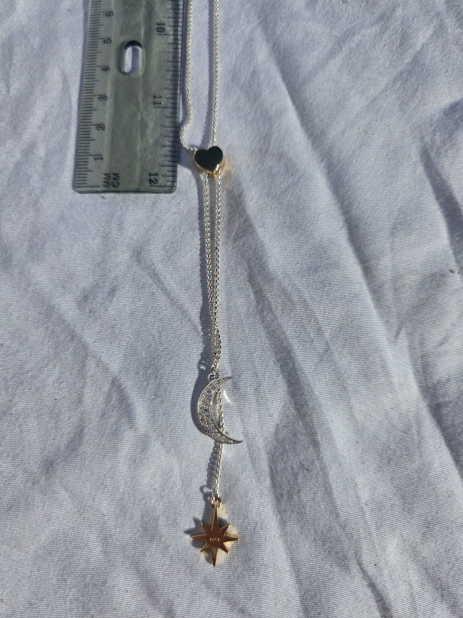 Costume Silver & Gold Women's Celestial Pendant Necklace 11.5 in image 3