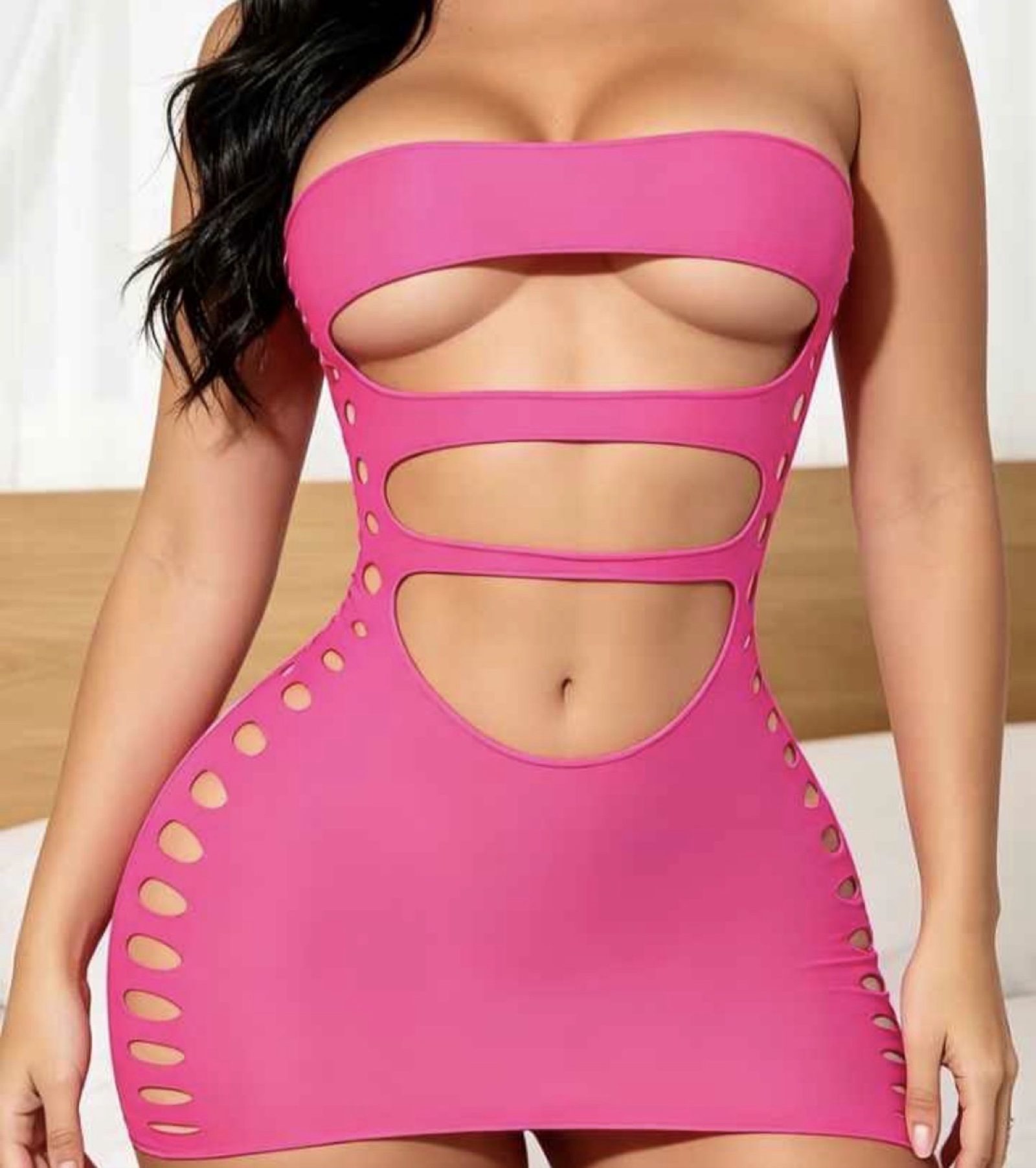 Pink Women's Cutout Bodycon Mini Dress Small image 2