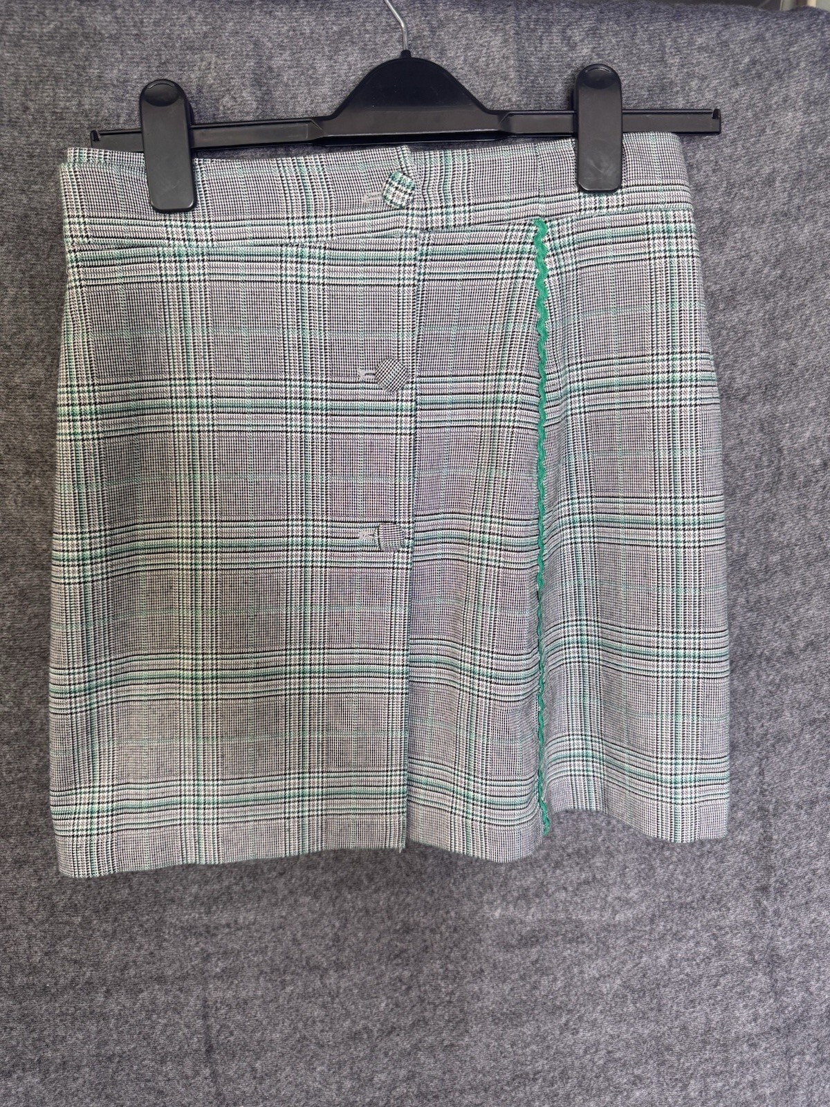 Oliver Bonas Womens Size 8 Green Check Glen Plaid Ric Rac Wrap Mini Skirt