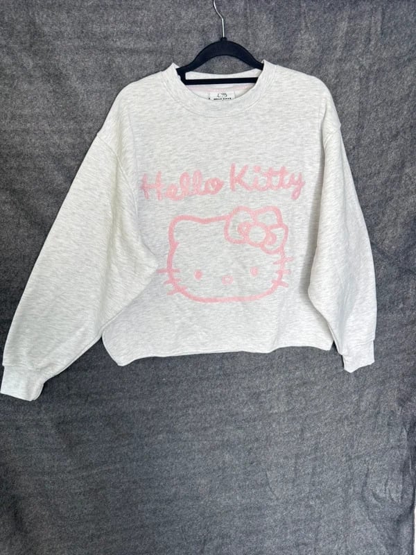 Hello Kitty x Primark Womens Small Grey Pink Boucle Graphic Sweatshirt
