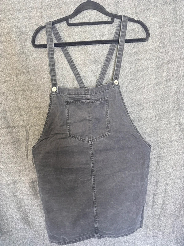 New Look Black Denim Pinafore Dress Size 16 Cross Back Dungaree Mini