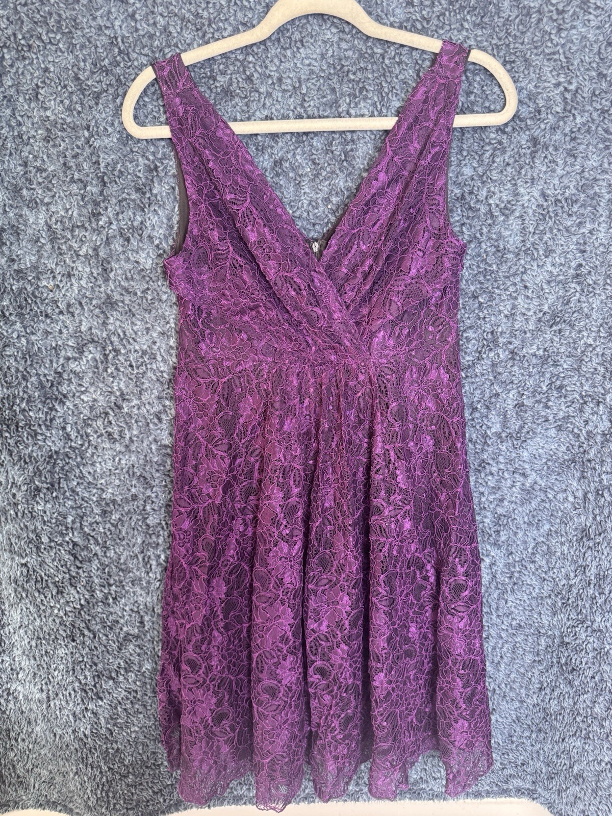 Kaliko Womens Purple Plum Floral Lace V-Neck Cocktail Party Dress Size UK 12