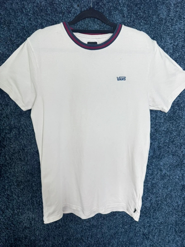 Vans Off The Wall Mens Pique Cotton Ringer T-Shirt Small White Navy Red