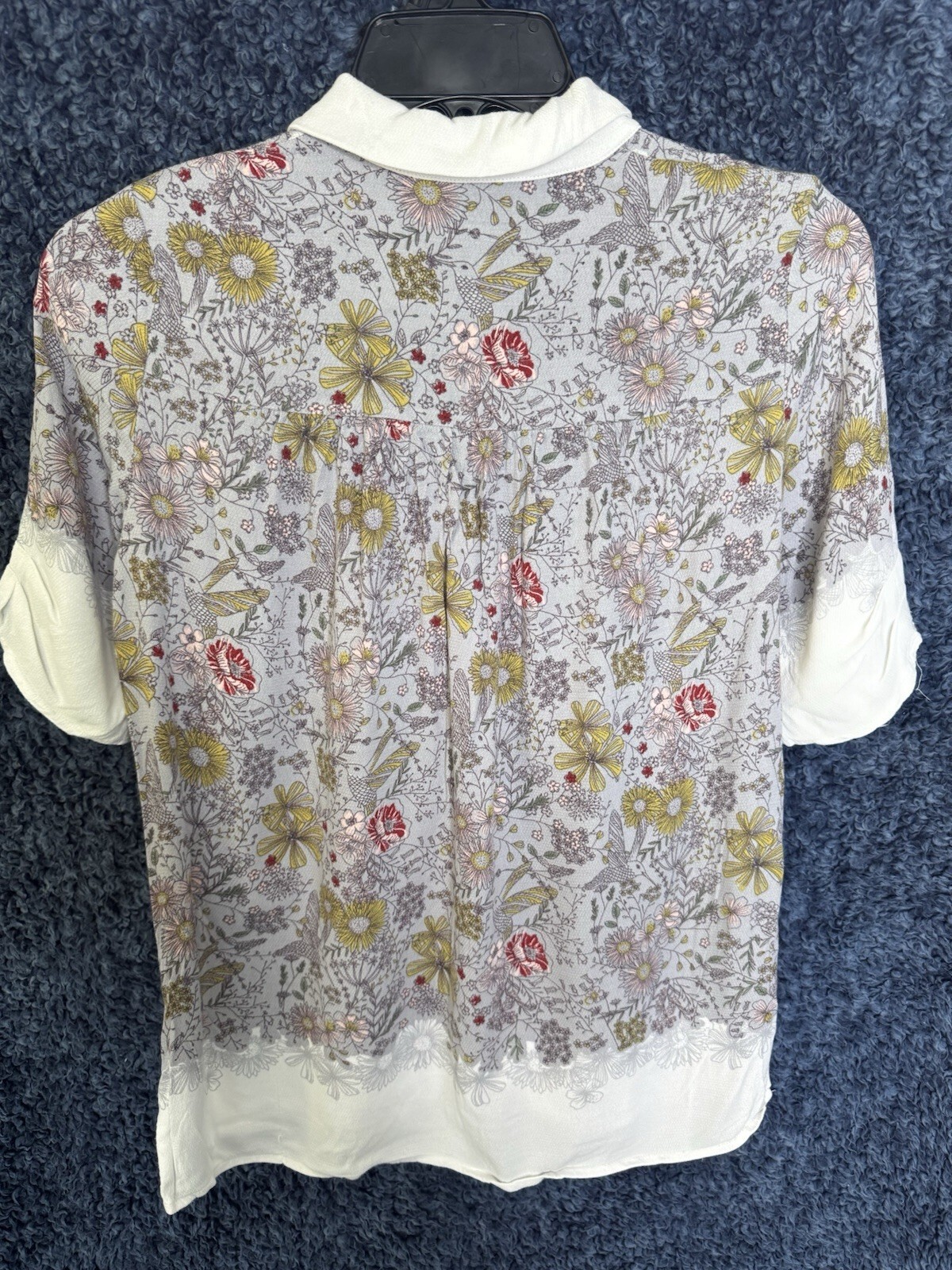 White Stuff Size 10 Floral Hummingbird Blouse White Peter Pan Collar Viscose image 10