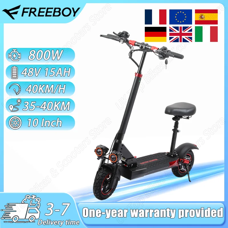 FREEBOY Black & Red Electric Scooter 10 Inch 800W 48V 15Ah 35-40KM Range