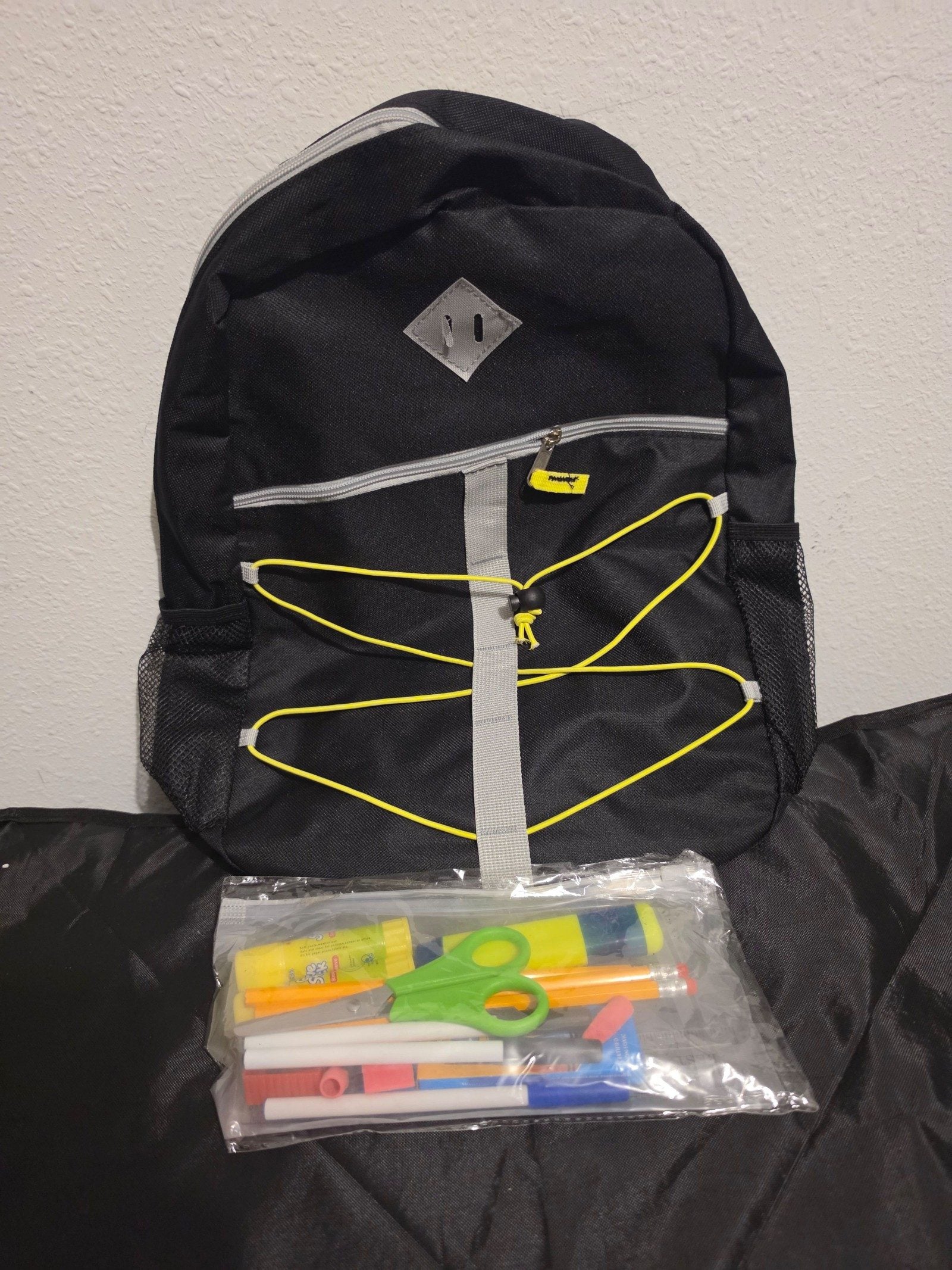 Black & Yellow Backpack with School Supplies Unisex