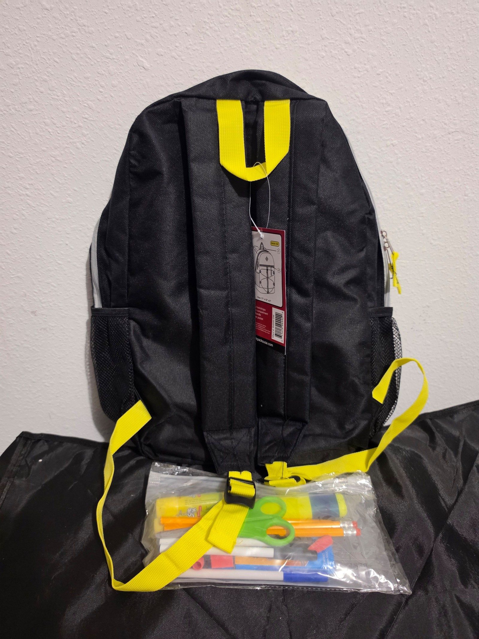 Black & Yellow Backpack with School Supplies Unisex image 2