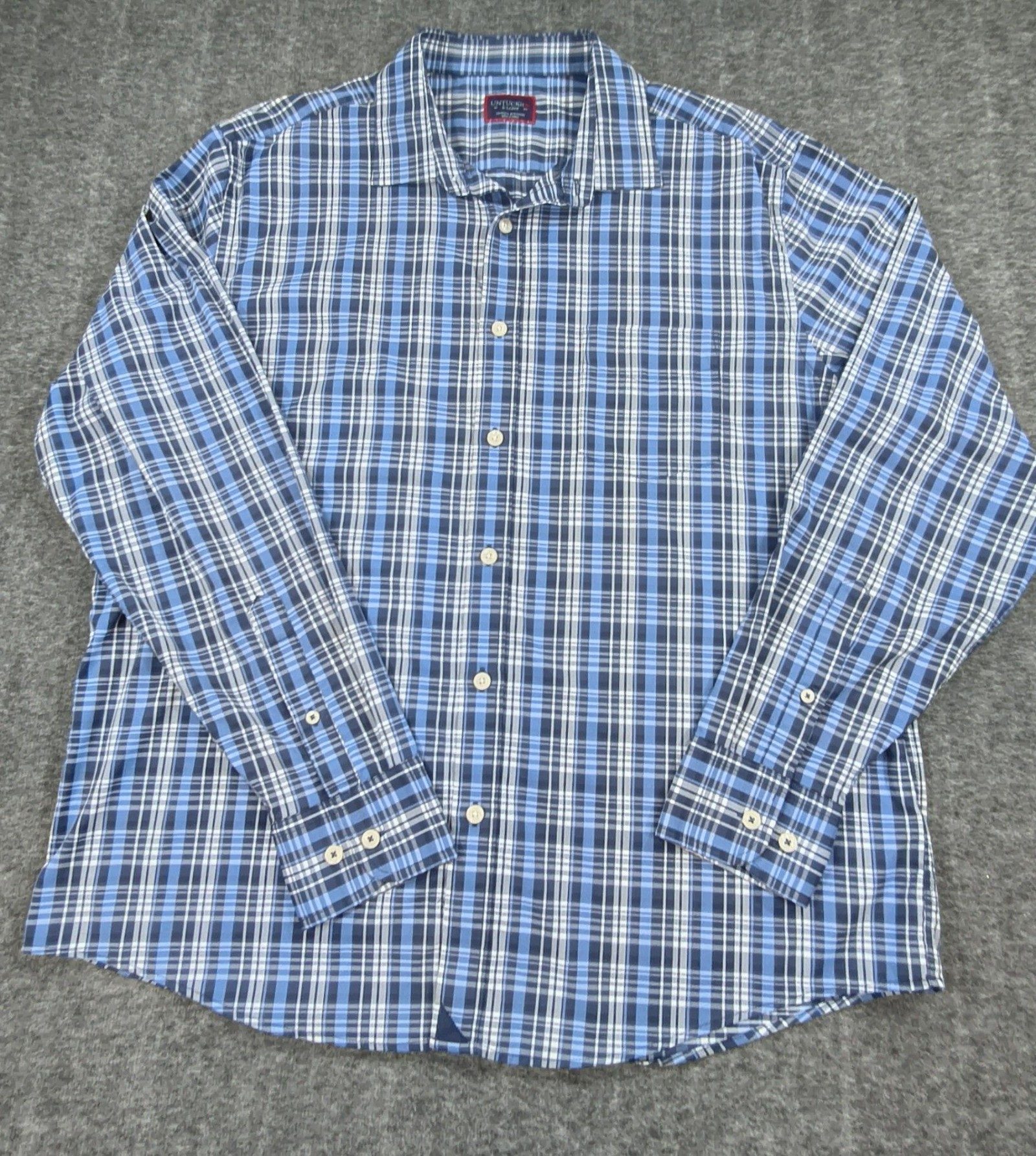 UNTUCKit Men's Blue & White Plaid Shirt XL Stretch No Wrinkle