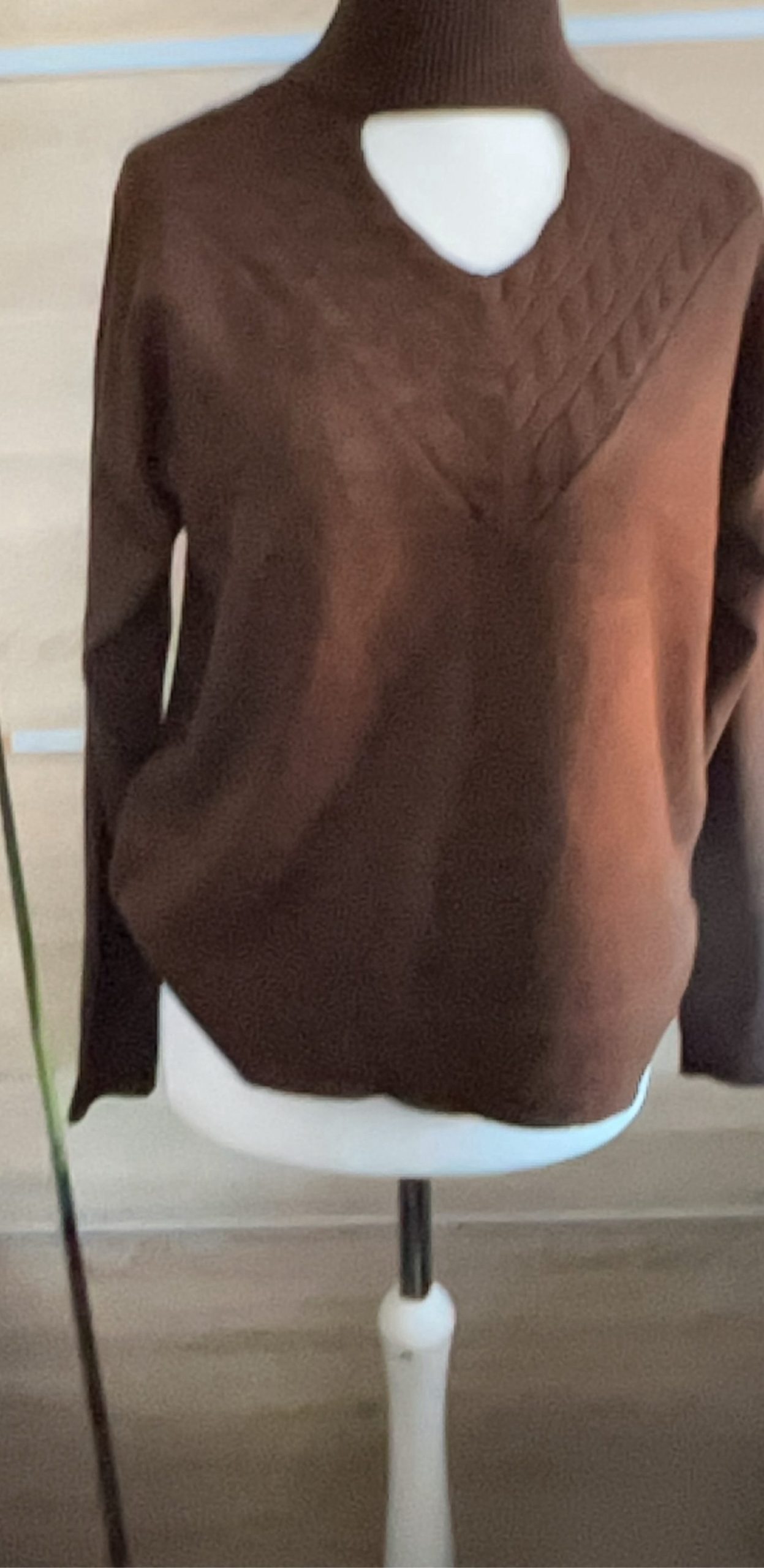 Bluoltre Brown Women's Cable Knit High Neck Jumper Medium 81% Viscose image 2
