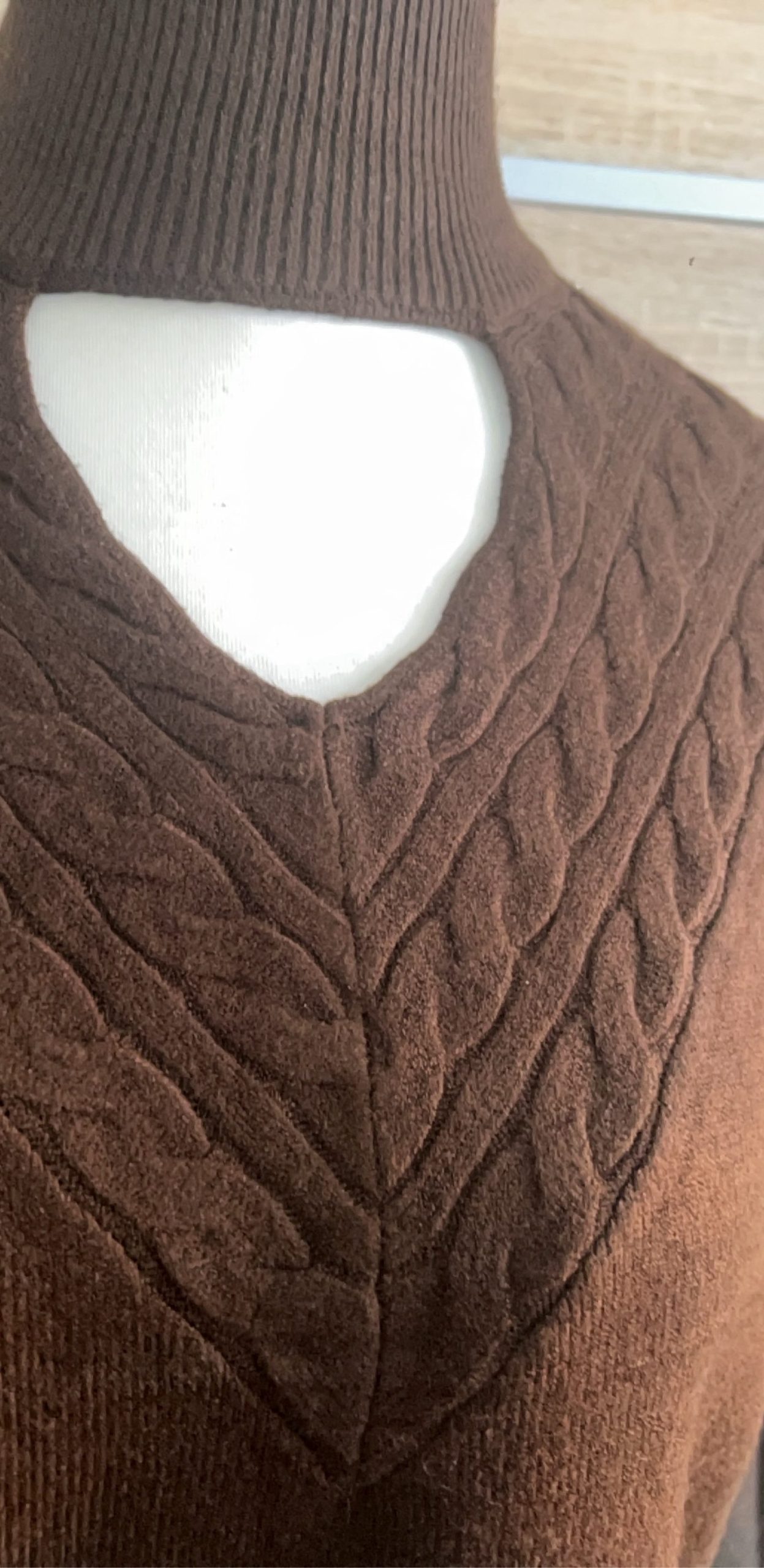 Bluoltre Brown Women's Cable Knit High Neck Jumper Medium 81% Viscose image 3