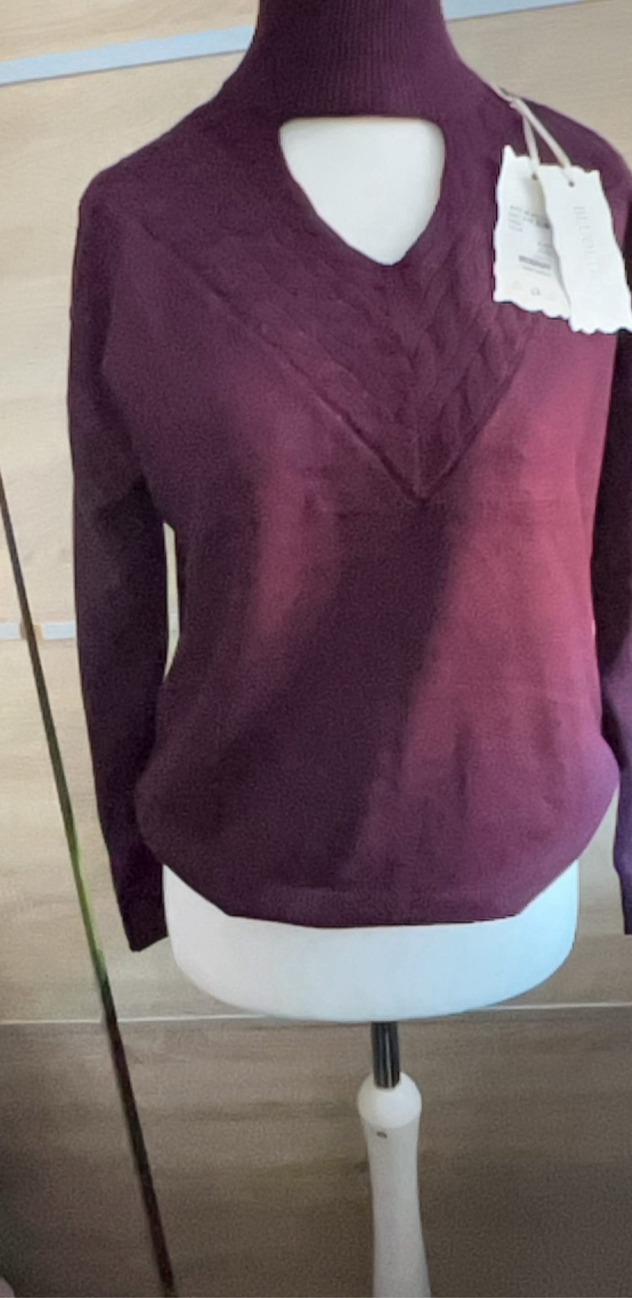 Filodoro Women's Burgundy Cable Knit Turtleneck Jumper Medium image 2