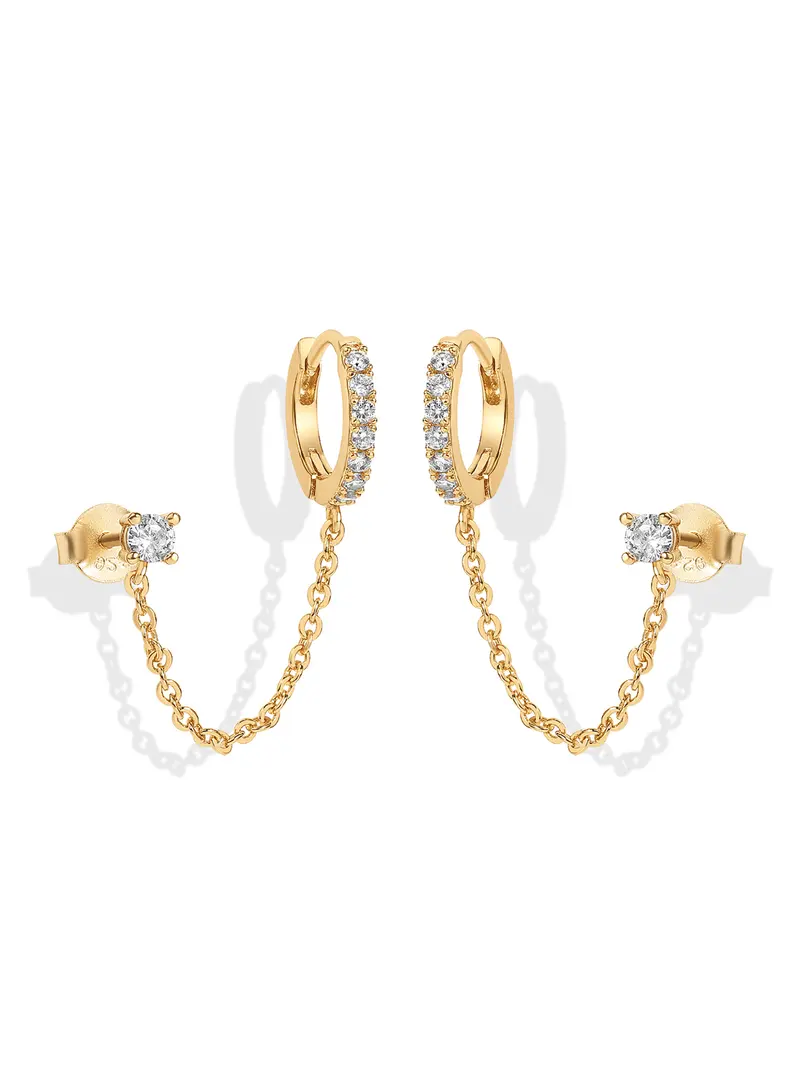 Pavoi Gold Plated Cubic Zirconia Chain Drop Earrings