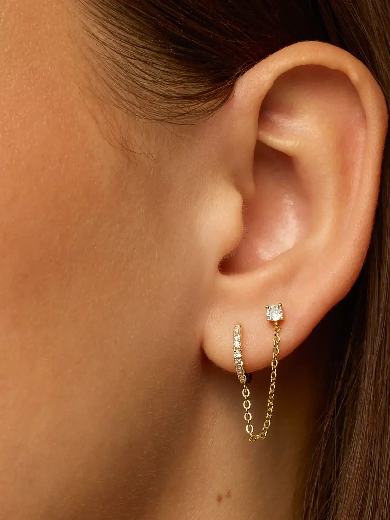 Pavoi Gold Plated Cubic Zirconia Chain Drop Earrings image 2