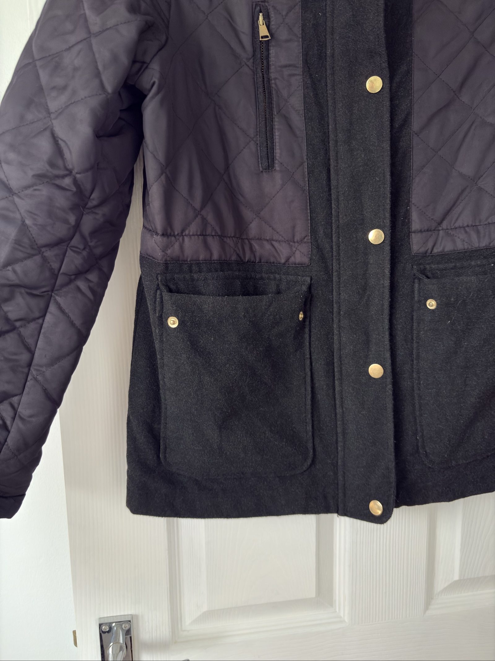 Topshop Black Quilted Hooded Jacket Coat Gold Button Detail UK 12 image 4
