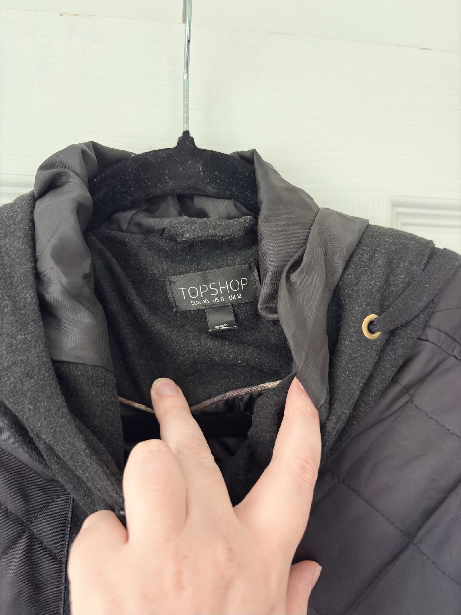 Topshop Black Quilted Hooded Jacket Coat Gold Button Detail UK 12 image 6
